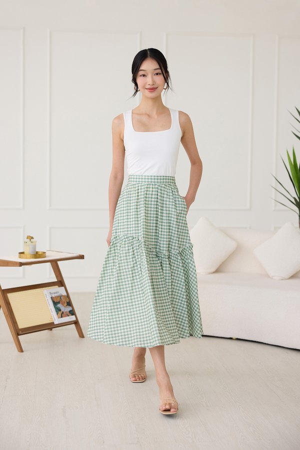 Leya Skirt In Sage Gingham