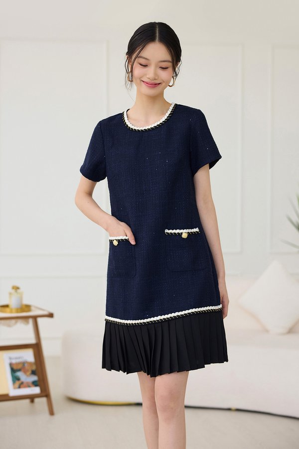 Mylena Dress In Navy Tweed