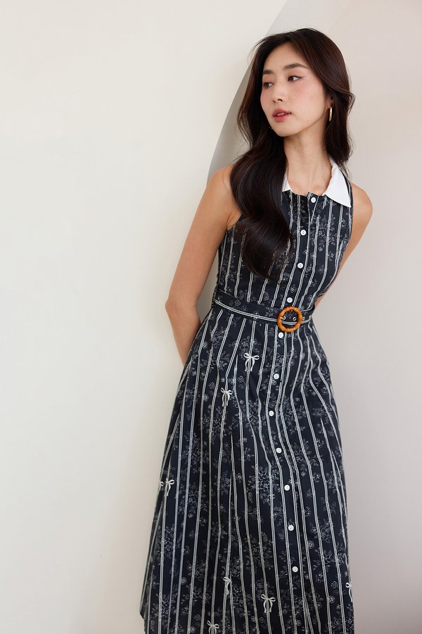 Eiffel Dress In Dark Grey Prints