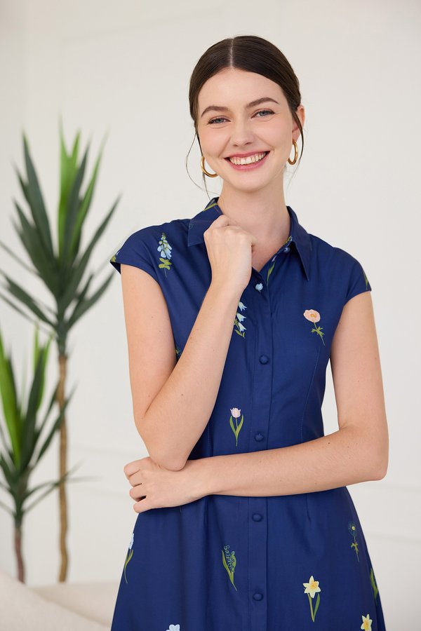 Loretta Dress In Blue Florals
