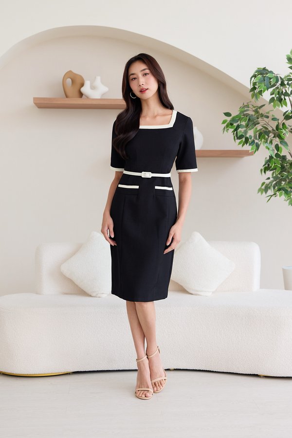Rosalind Dress In Monochrome Black