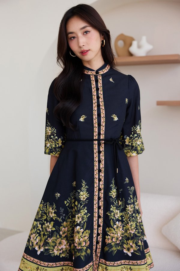Leora Dress In Black Prints