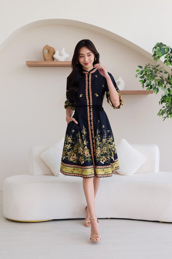 Leora Dress In Black Prints