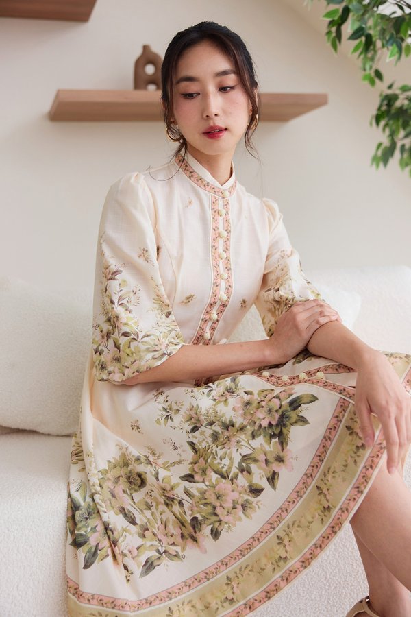 Leora Dress In Cream Prints