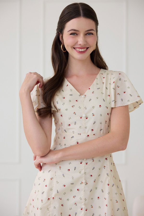 Merriment Dress In Cream Florals
