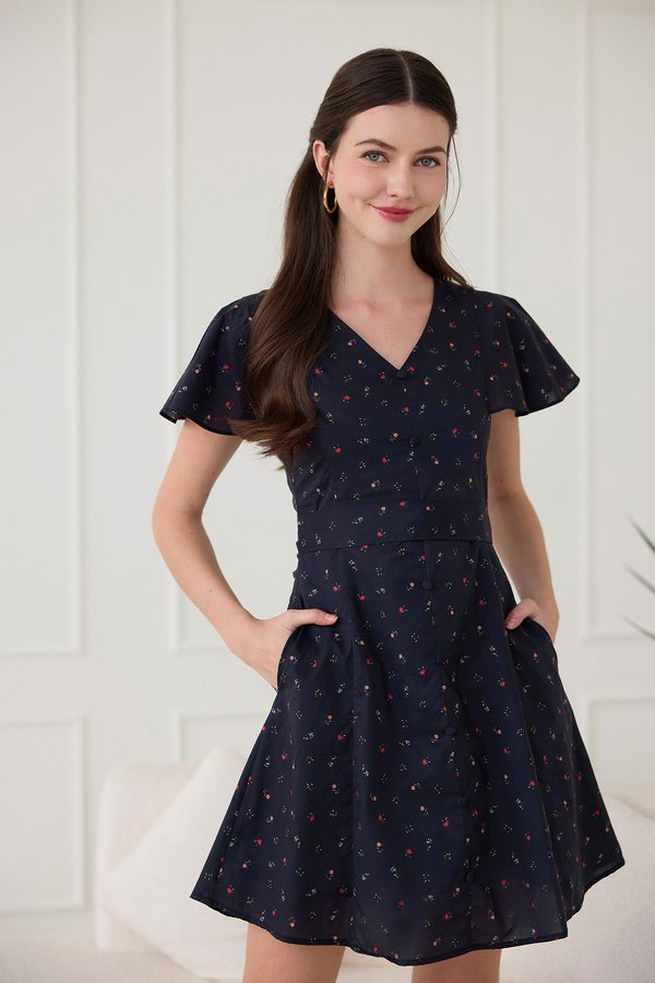 Merriment Dress In Navy Florals