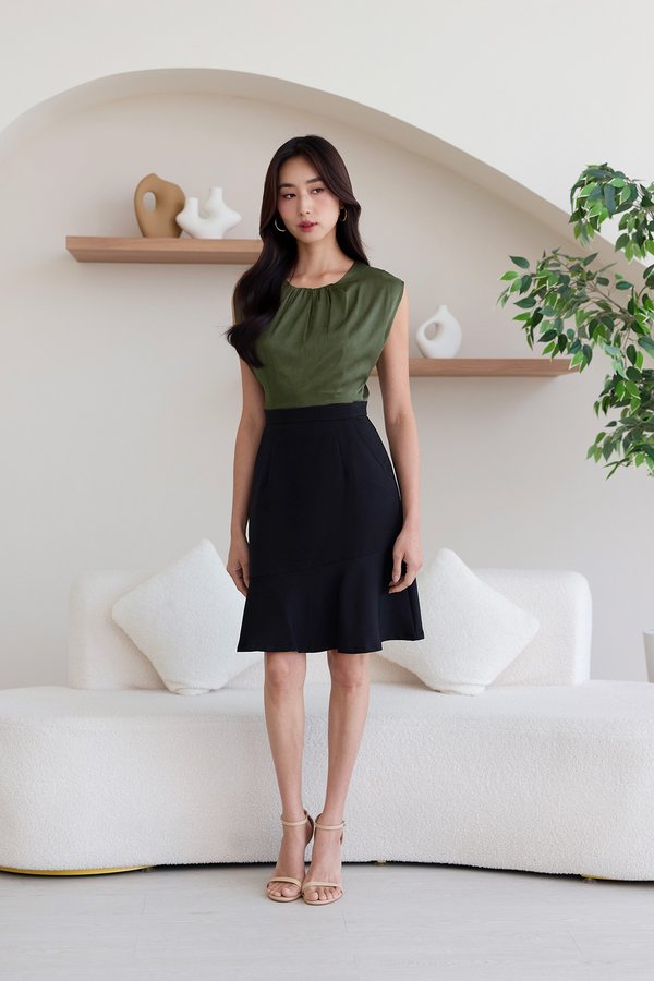 Arielle Dress In Olive Black