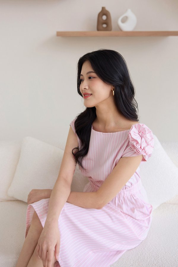 Norah Dress In Pink Stripes