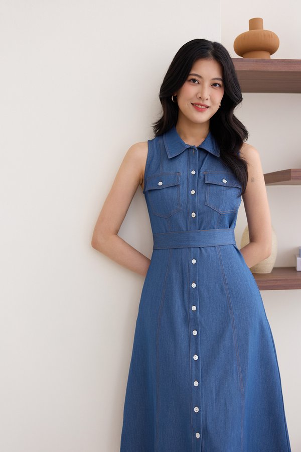 Joanna Dress In Dark Blue Wash