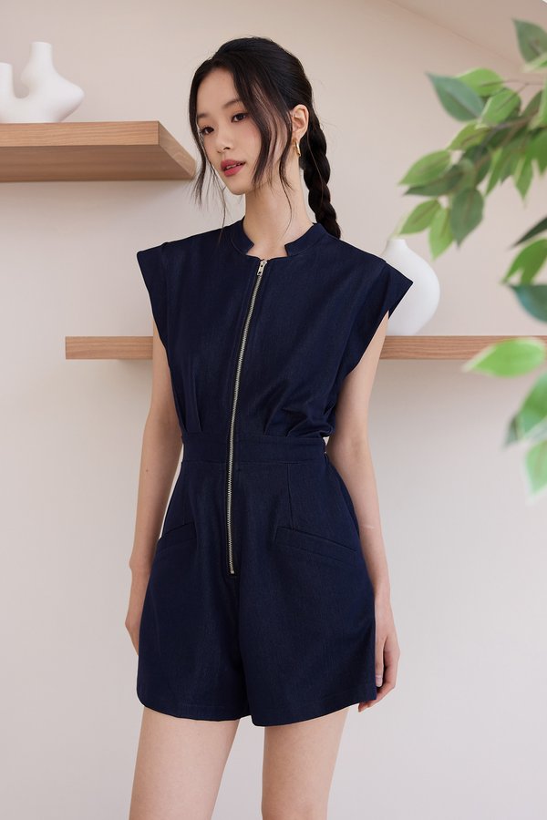 Leslie Romper In Dark Wash