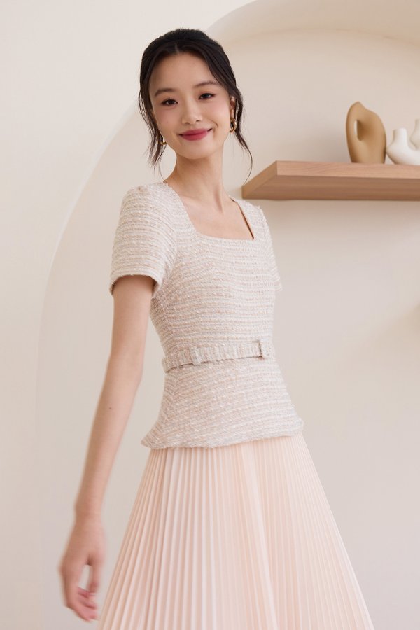 Faustina Dress In Blush Tweed