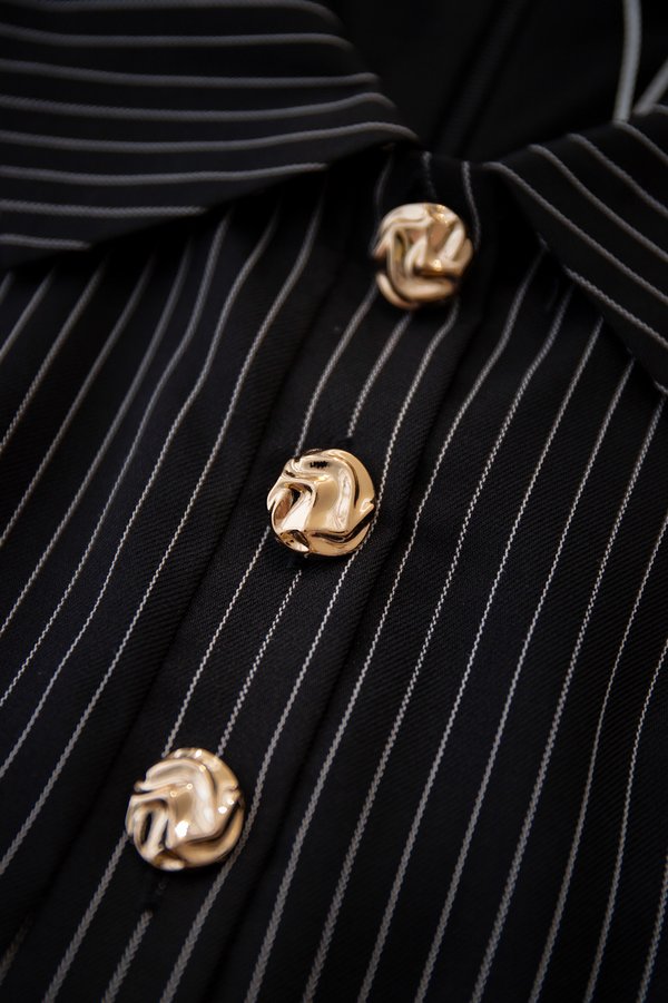 Daney Romper In Black Pinstripes