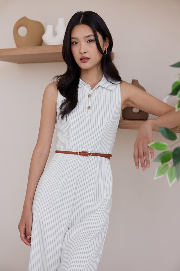 Daney Romper In White Pinstripes