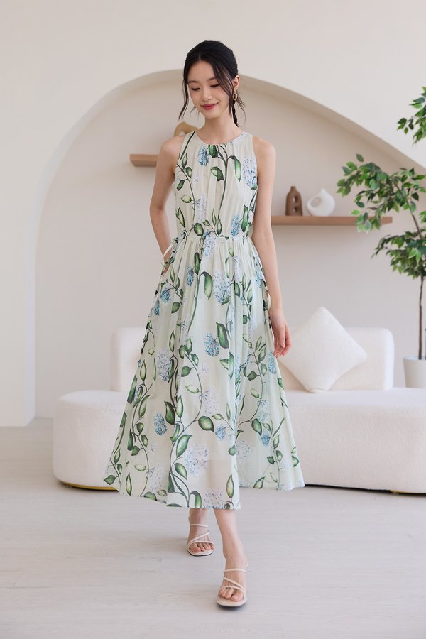 Emelia Dress In Blue Green Florals