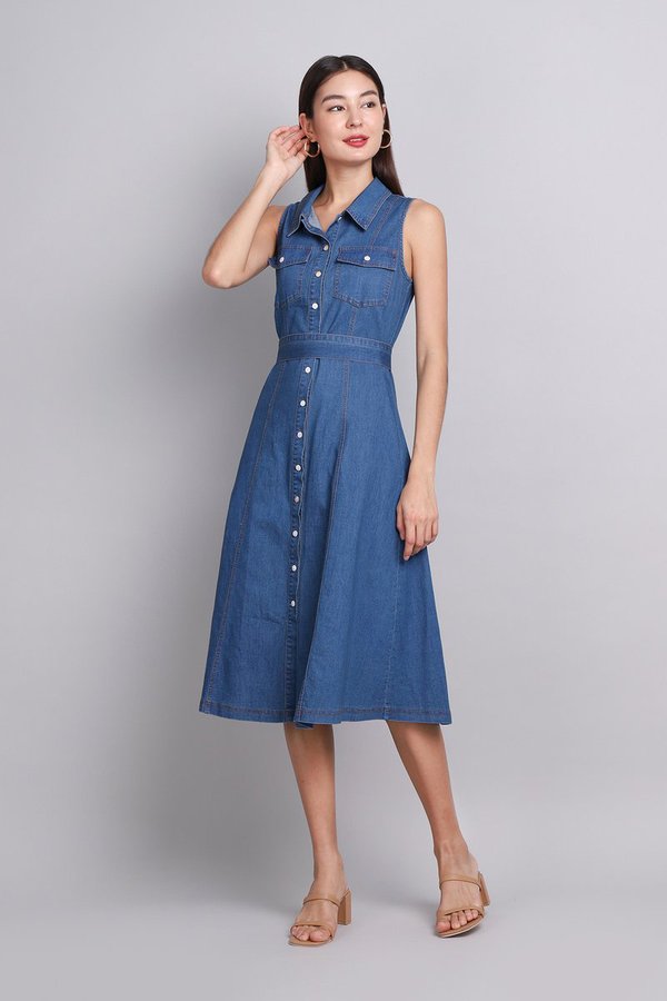 Joanna Dress In Dark Blue Wash