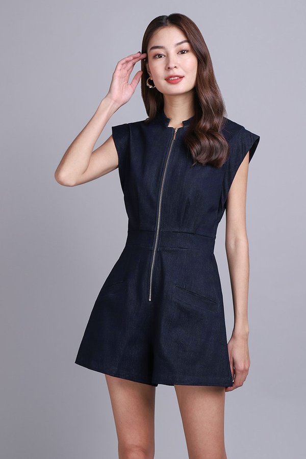 Leslie Romper In Dark Wash