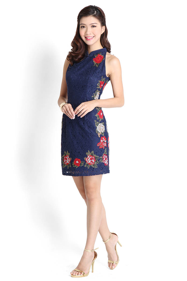 Kiss From A Rose Cheongsam In Midnight Blue
