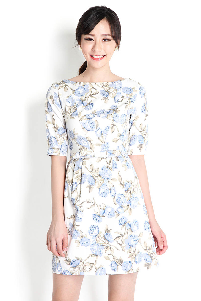 Valentino Bow Dress In Blue Florals