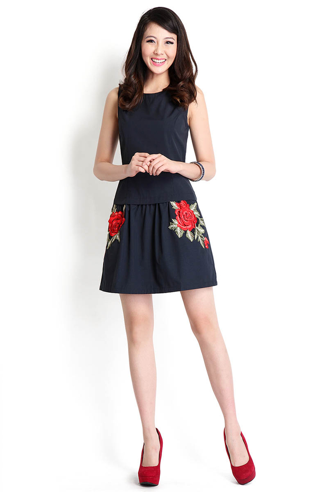 Amidst The Blooms Dress In Navy Blue