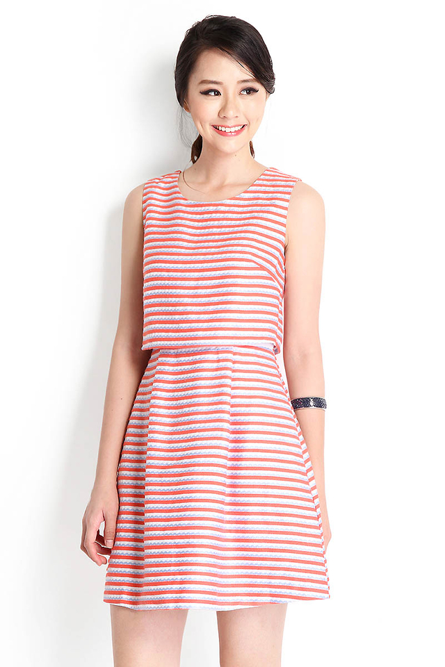 Rosy Outlook Dress In Coral Stripes