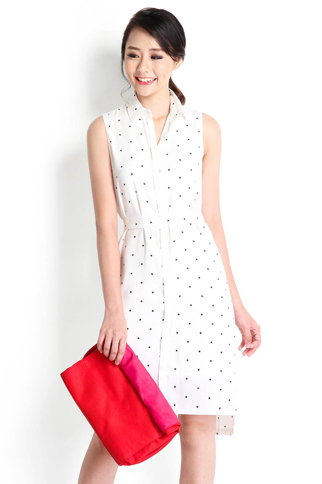 Well Wishes Shirtdress In White Polka Dots