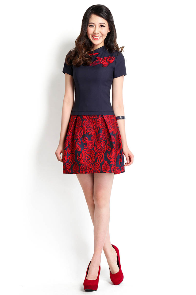 Rose For The Lady Cheongsam Dress In Blue