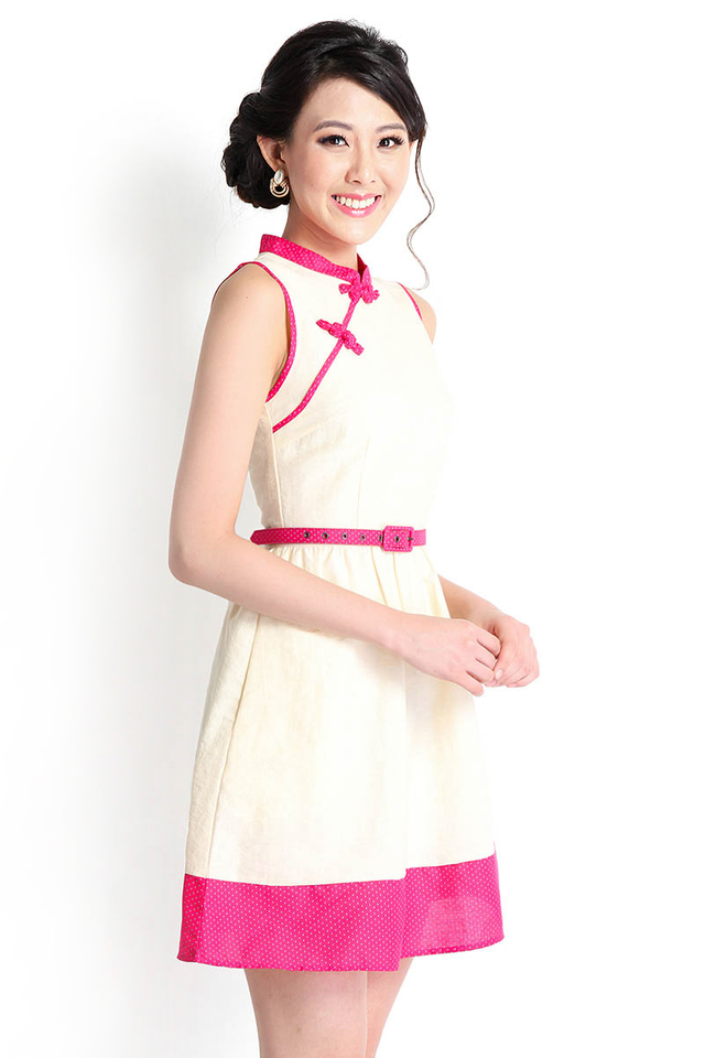 Candy Dots Cheongsam Dress In Ivory Cream
