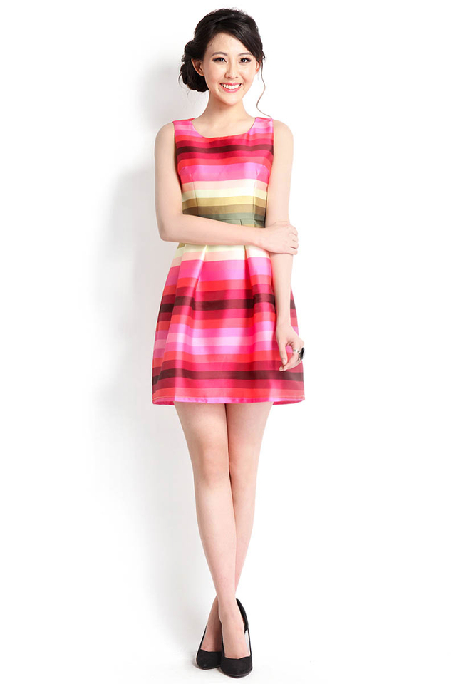 Follow The Rainbow Dress In Pink Stripes