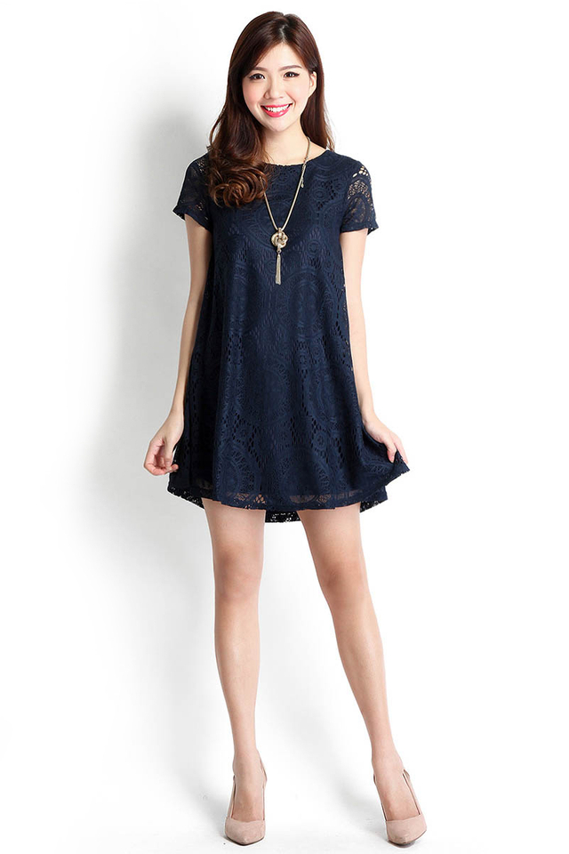 Lace Imperative Dress In Midnight Blue