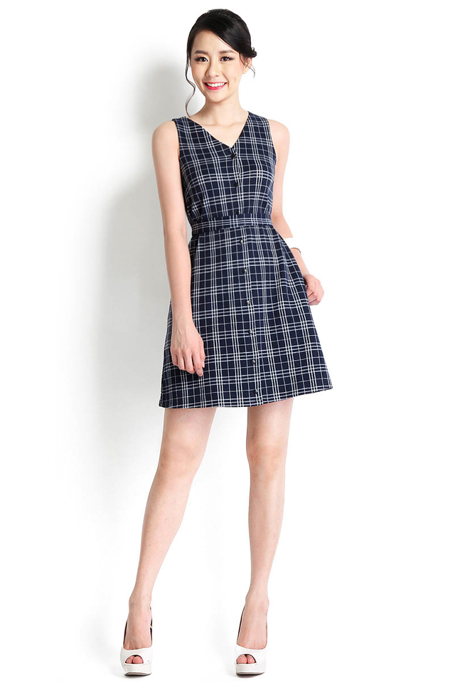 Home For The Holidays Dress In Blue Checks