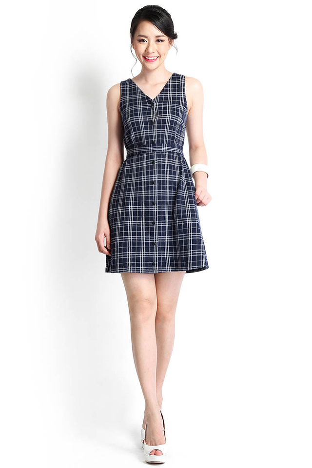 Home For The Holidays Dress In Blue Checks