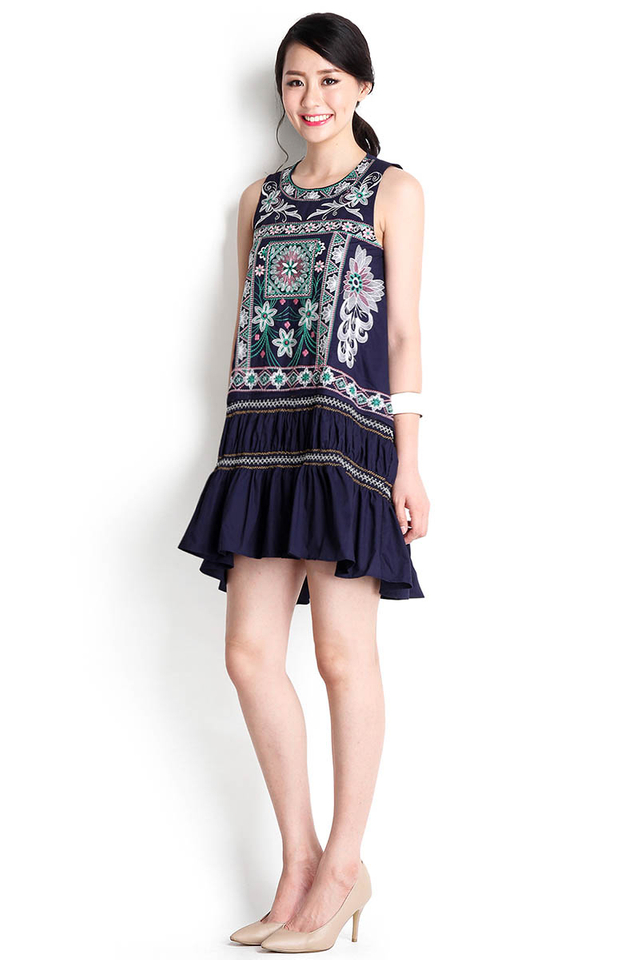 Flora And Fauna Dress In Blue