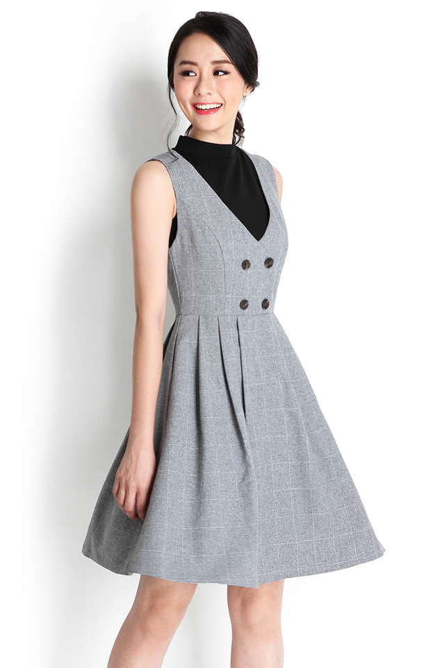 Jackie Pinafore Dress In Grey Grids