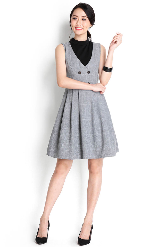 Jackie Pinafore Dress In Grey Grids
