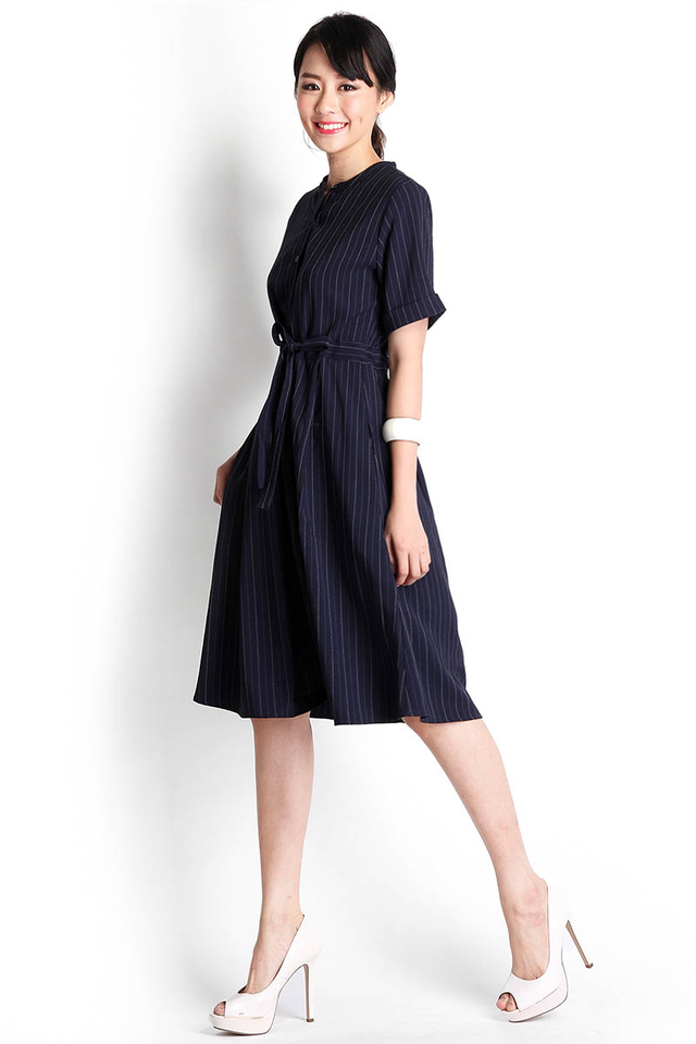 The Dalloway Dress In Pinstripe Blue