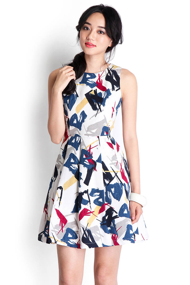 Puzzling Mind Dress In Abstract Prints