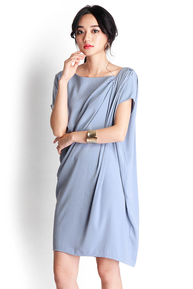 Athena Goddess Dress In Steel Blue