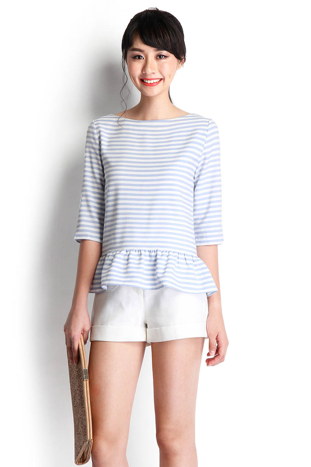 Holiday Fanfare Top In Blue Stripes