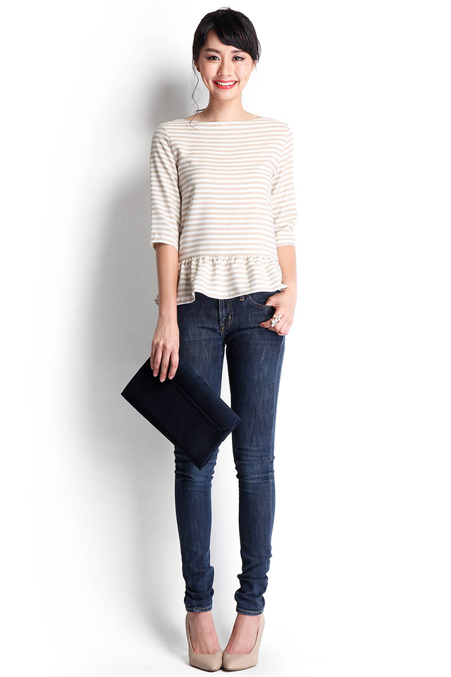 Holiday Fanfare Top In Sand Stripes