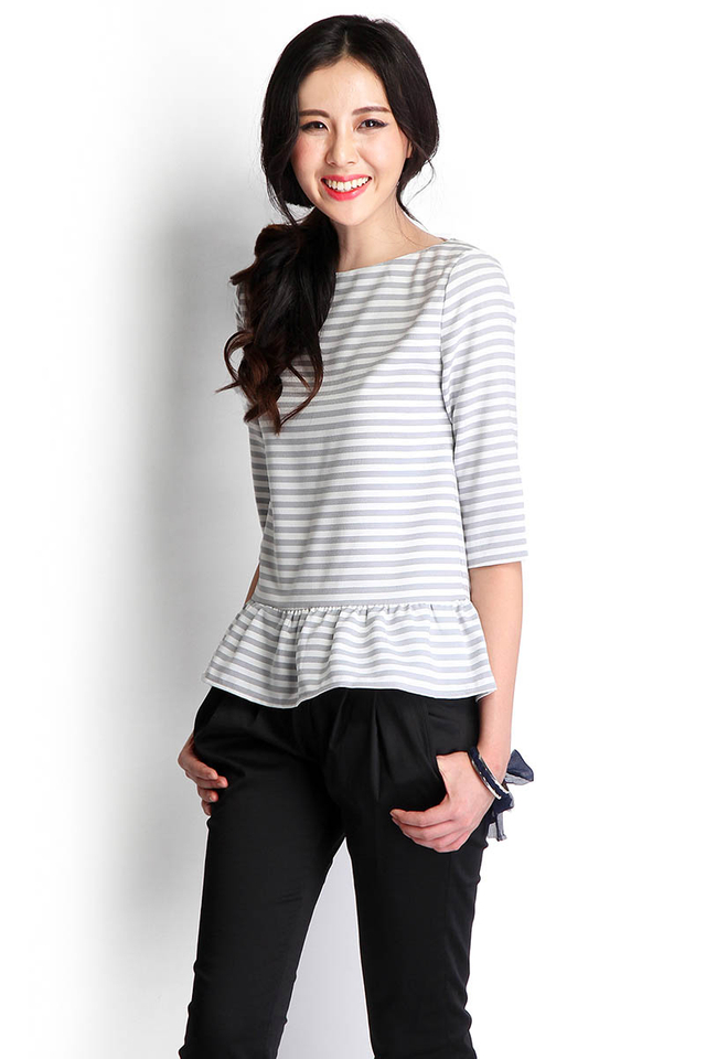 Holiday Fanfare Top In Grey Stripes