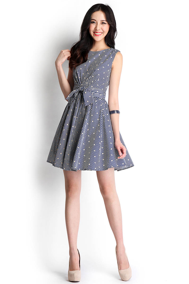 Heart On Your Sleeves Dress In Pinstripe Blue