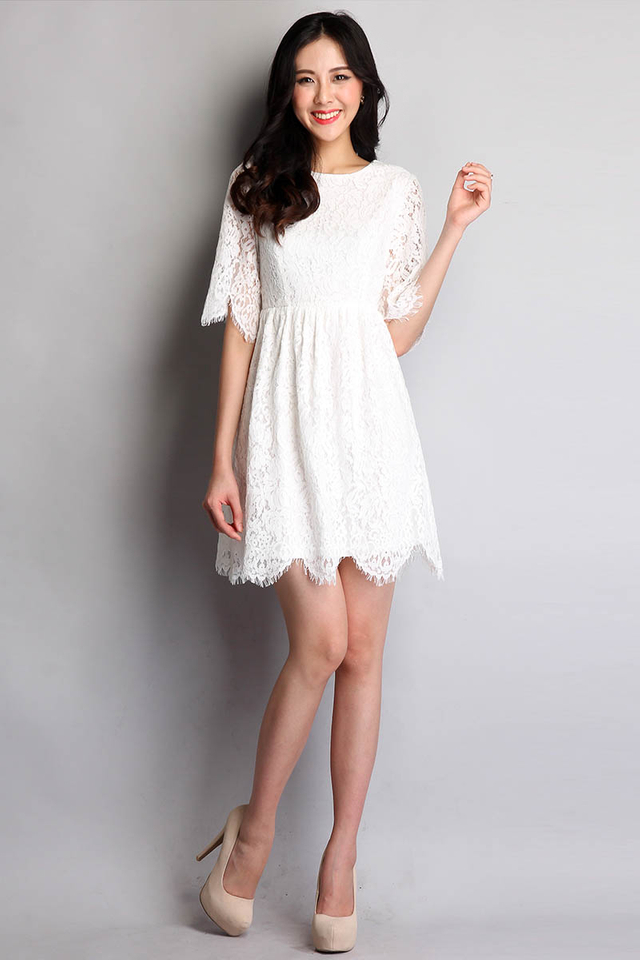 Centre Of Attention Dress In White Lace