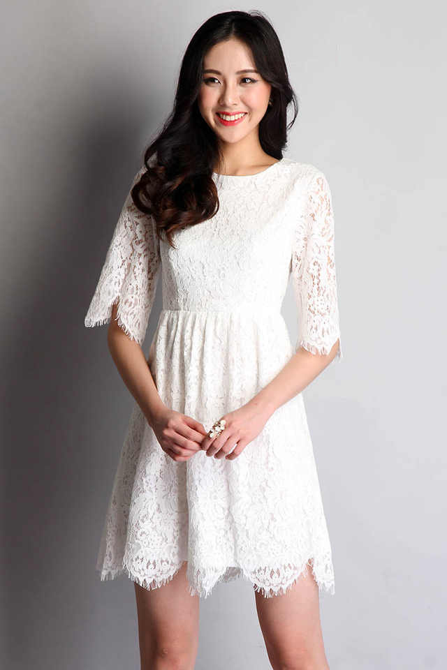 Centre Of Attention Dress In White Lace