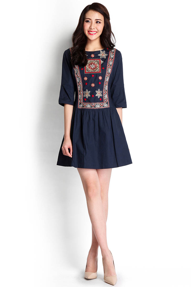 Rainbow Connection Dress In Navy Blue