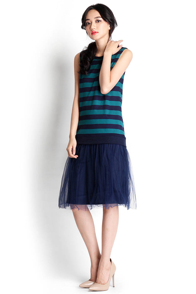 As The Wind Blows Dress In Pine Green Stripes