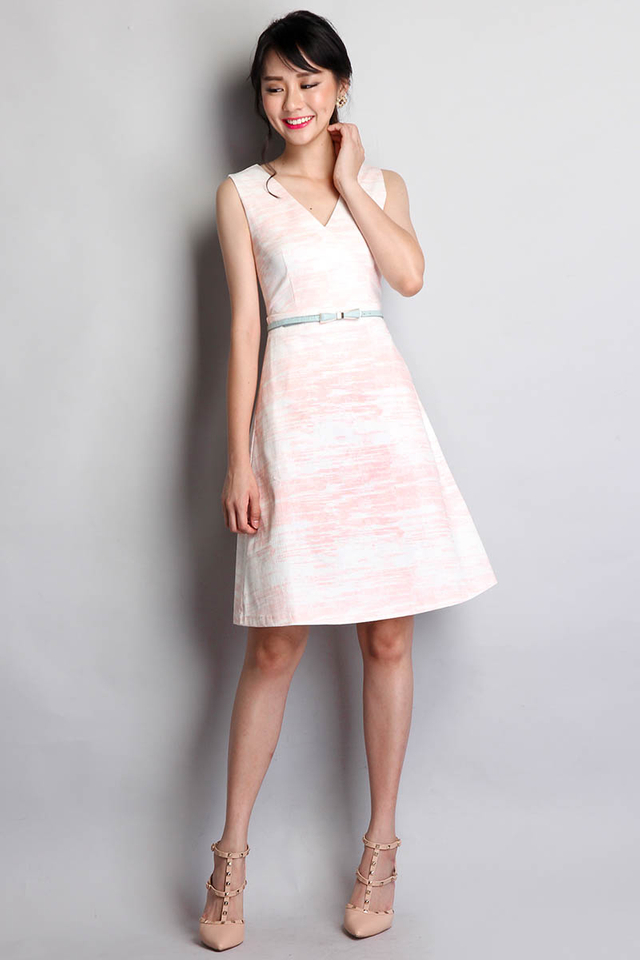 Falling Into You Dress In Peach Pink
