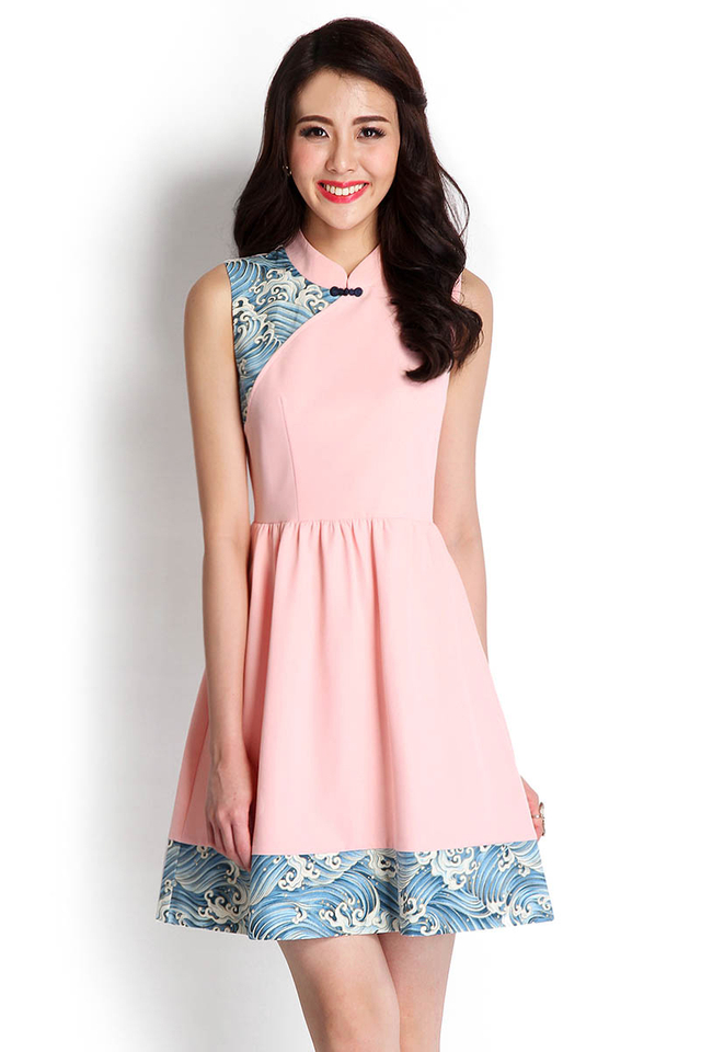 Tides Of Blessings Cheongsam Dress In Blush Pink