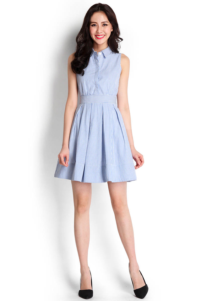 Diligent Distinction Shirt Dress In Cornflower Blue Stripes