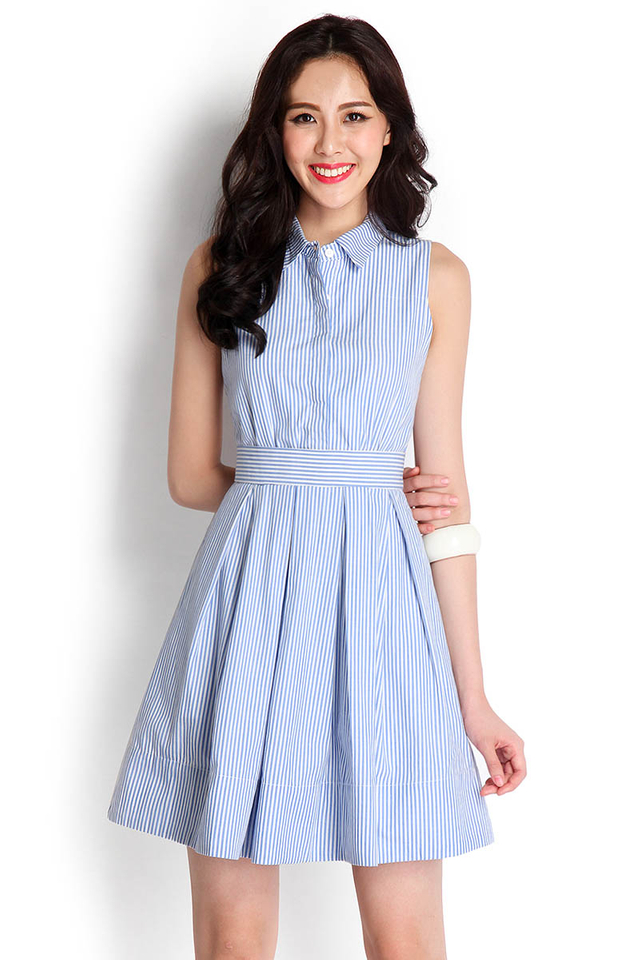 [BO] Diligent Distinction Shirt Dress In Cornflower Blue Stripes