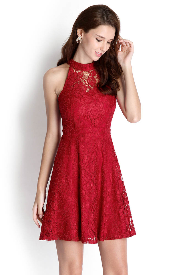 Rose Among Thorns Dress In Red Lace